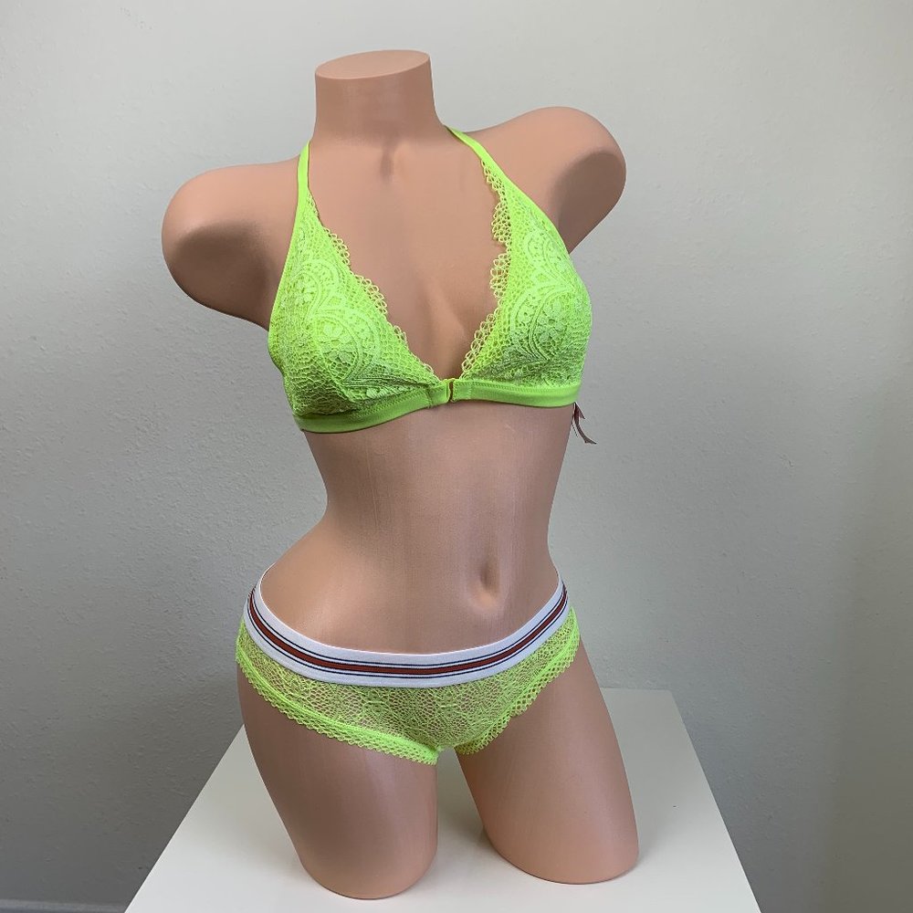 Victoria's Secret VS Body by Victoria Neon Yellow Lace Bralette and Panty Set M